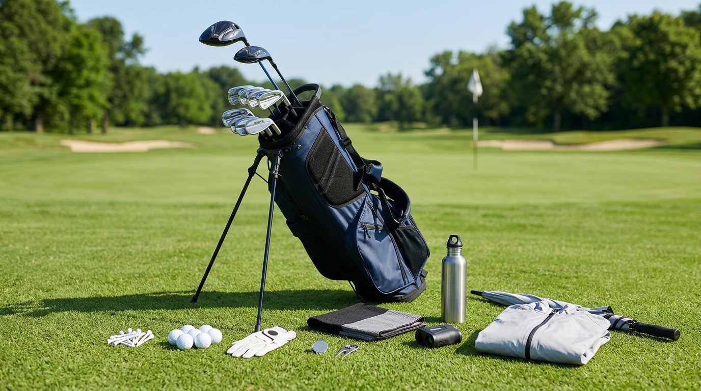 golf bag on a green golf course