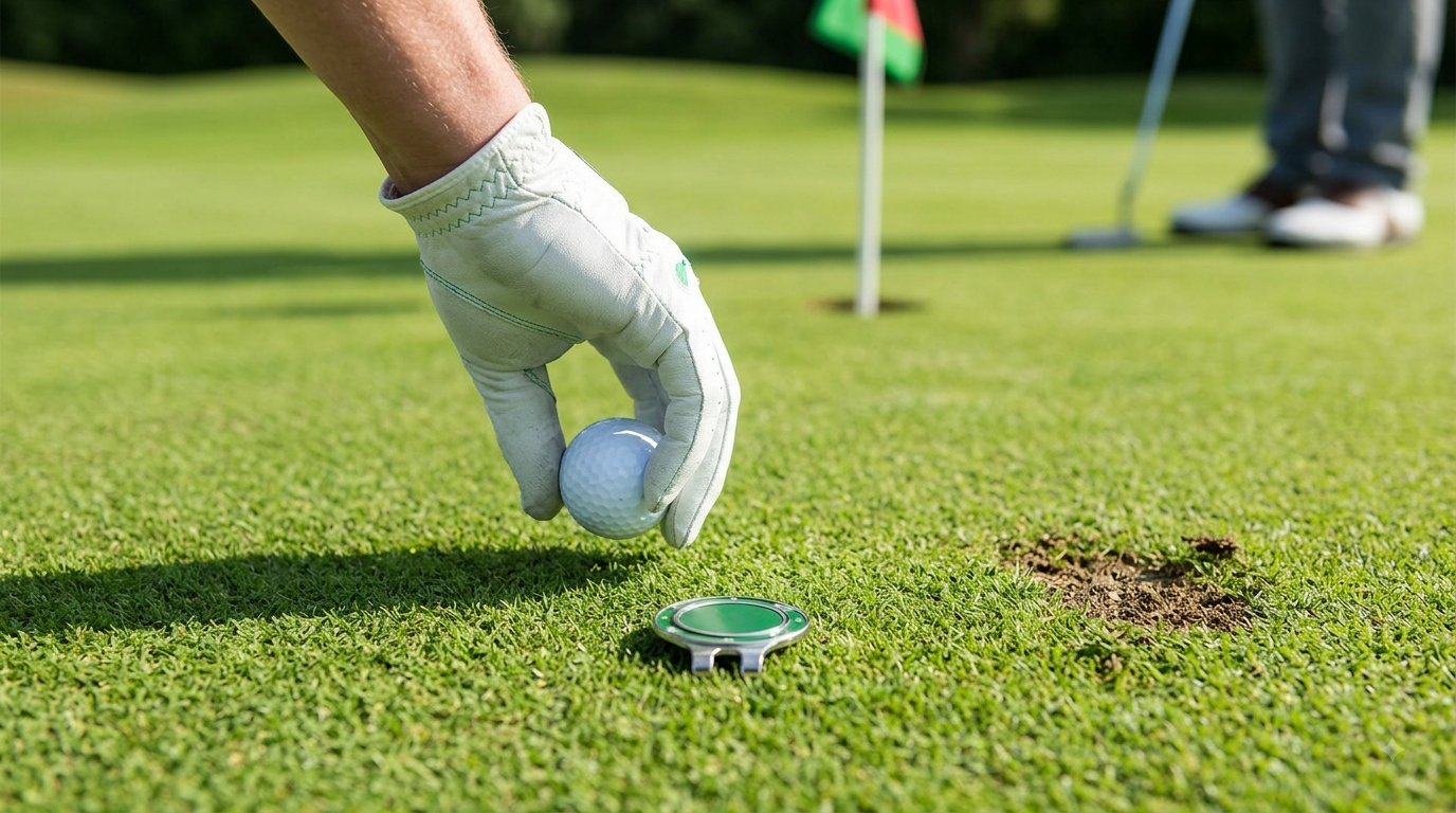 hand picking up golf ball and marking it