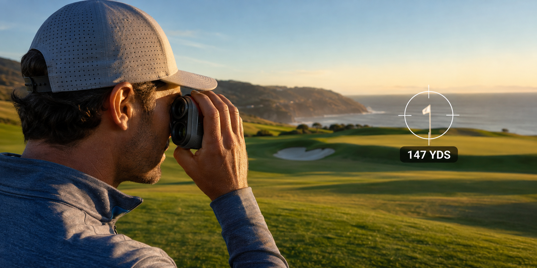 man using a golfing rangefinder